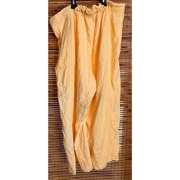 Free People Yellow Linen Blend Wide Leg Pants XL Relaxed Boho Pull On Beach - Picture 3 of 9